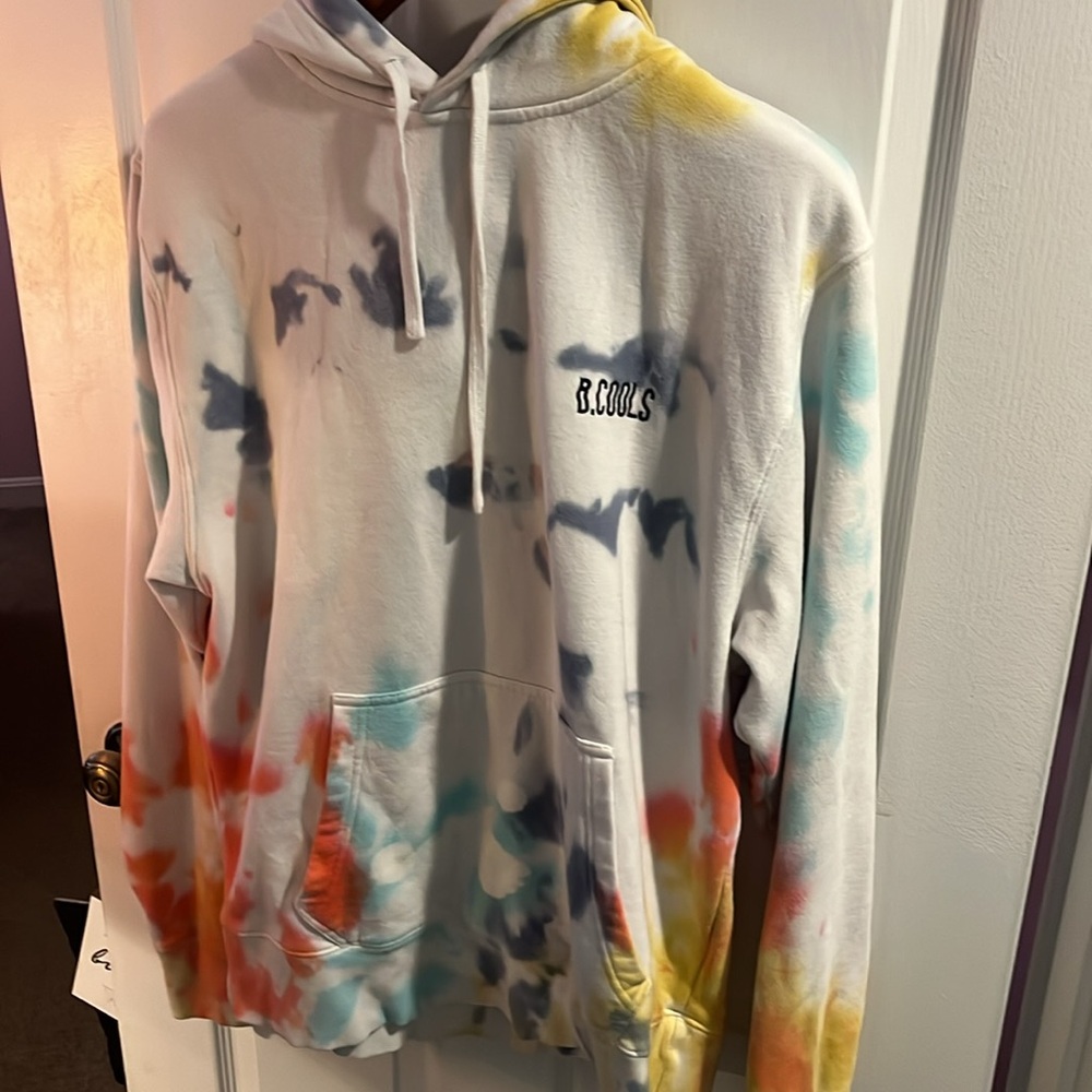 EUC B Cools Barney Cools Men’s Script Rainbow tie died Hoodie Sweatshirt large